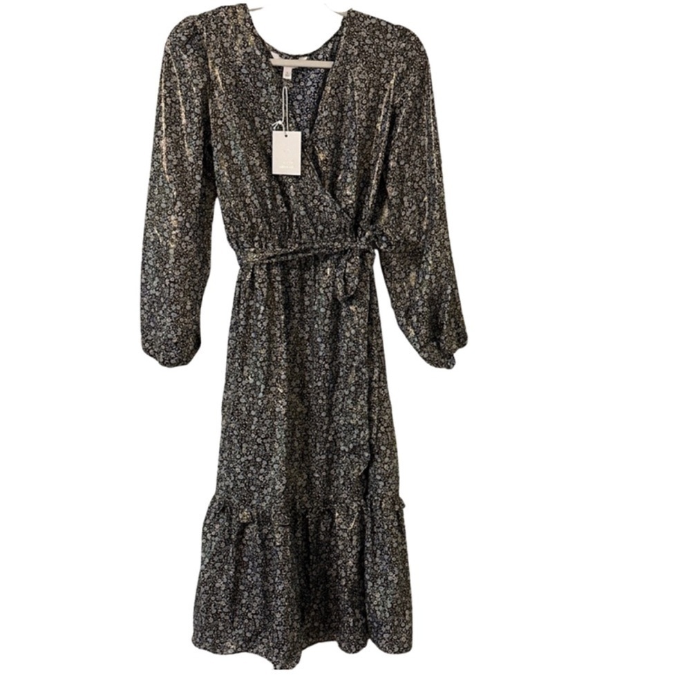 NWT Lauren Conrad Shimmery Floral Maxi Dress with Tie Waist.